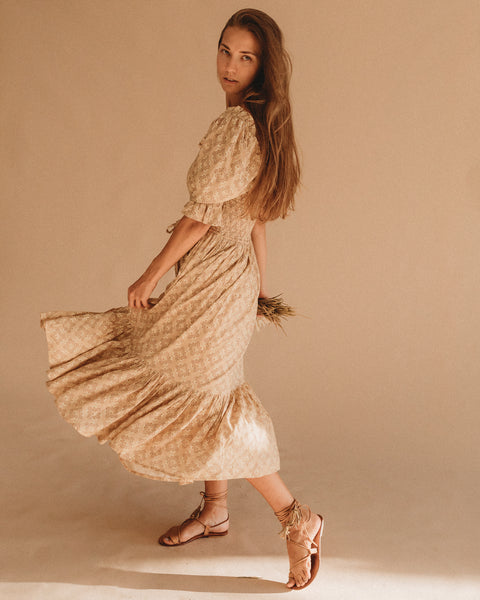 Mystic Mandala Shirred Midi Dress