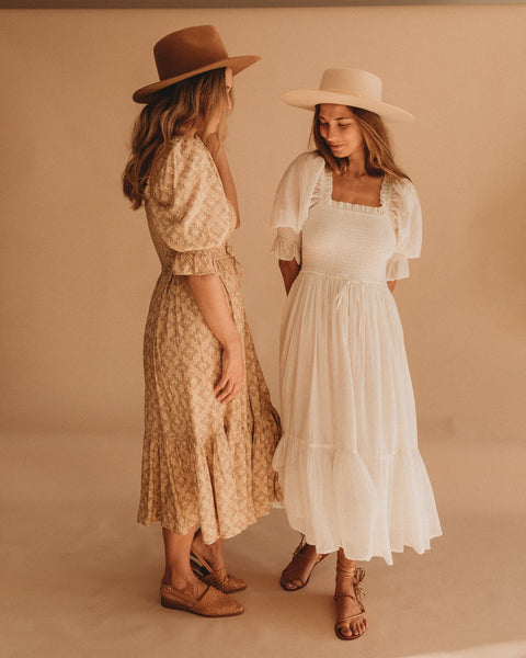 Enchanted Shirred Midi Dress