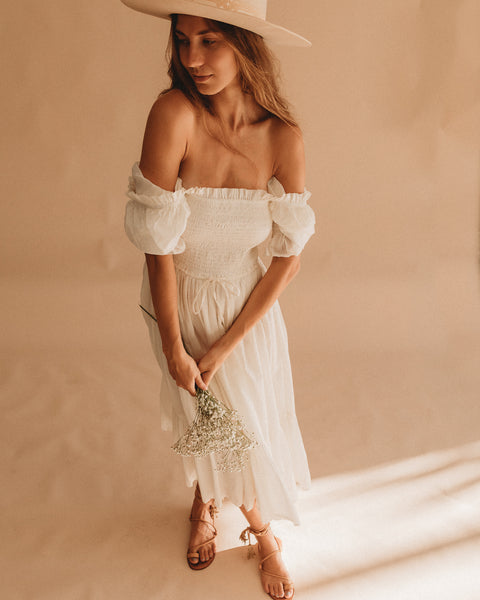 Enchanted Shirred Midi Dress