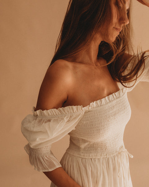 Enchanted Shirred Midi Dress