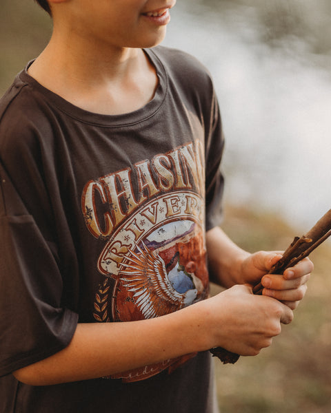 Children's Ebb & Flow Drop Shoulder Tee - Charcoal