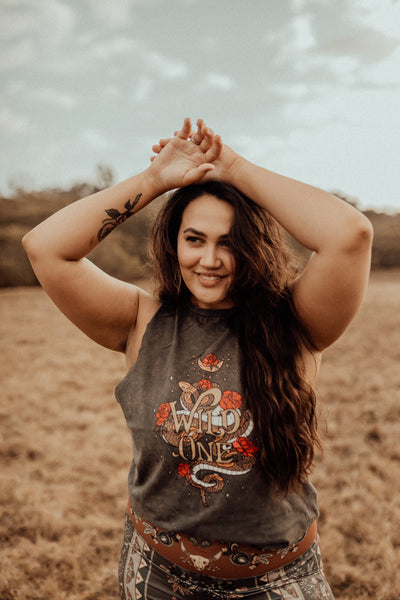 Ladies Wild One Muscle Tank - Stonewash Charcoal