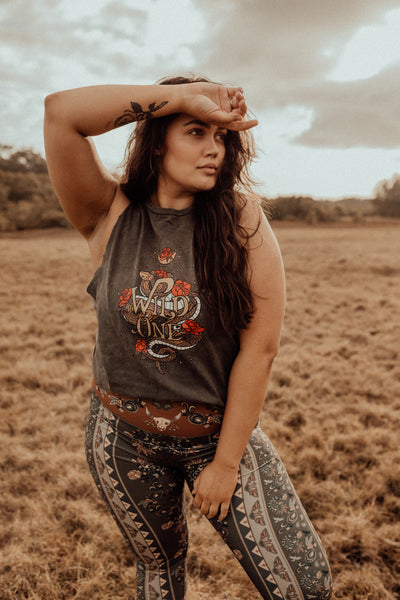 Ladies Wild One Muscle Tank - Stonewash Charcoal