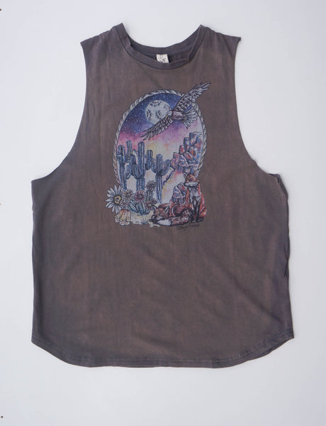 Ladies Wild Fox Muscle Tank - Stonewash Black
