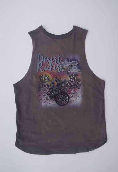 Ladies Desert Rider Muscle Tank - Stonewash Black