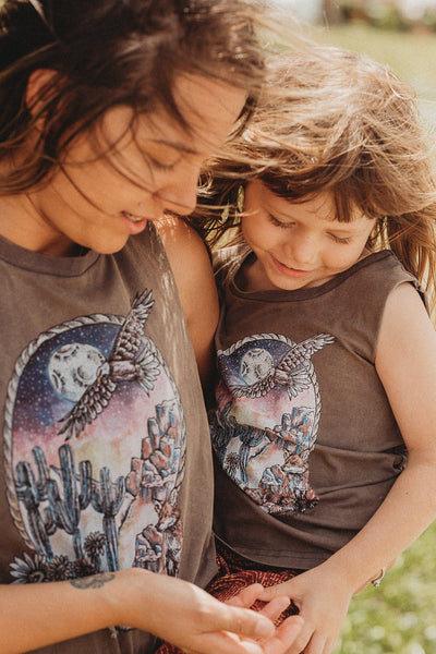 Ladies Wild Fox Muscle Tank - Stonewash Black