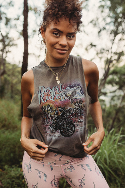 Ladies Desert Rider Muscle Tank - Stonewash Black